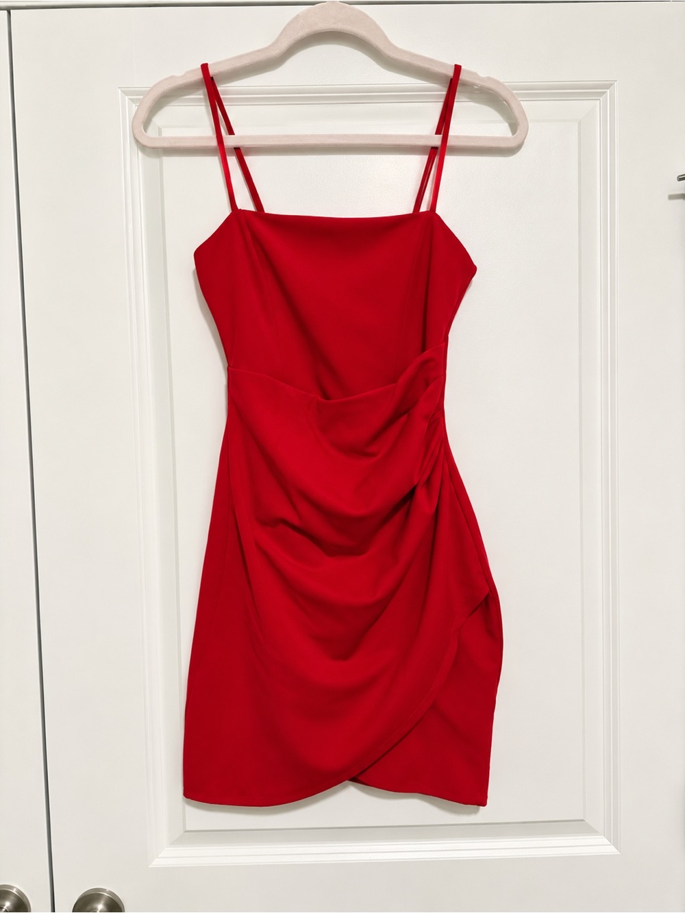 Red Draped Spaghetti-Strap Mini Dress - Picture 1 of 2